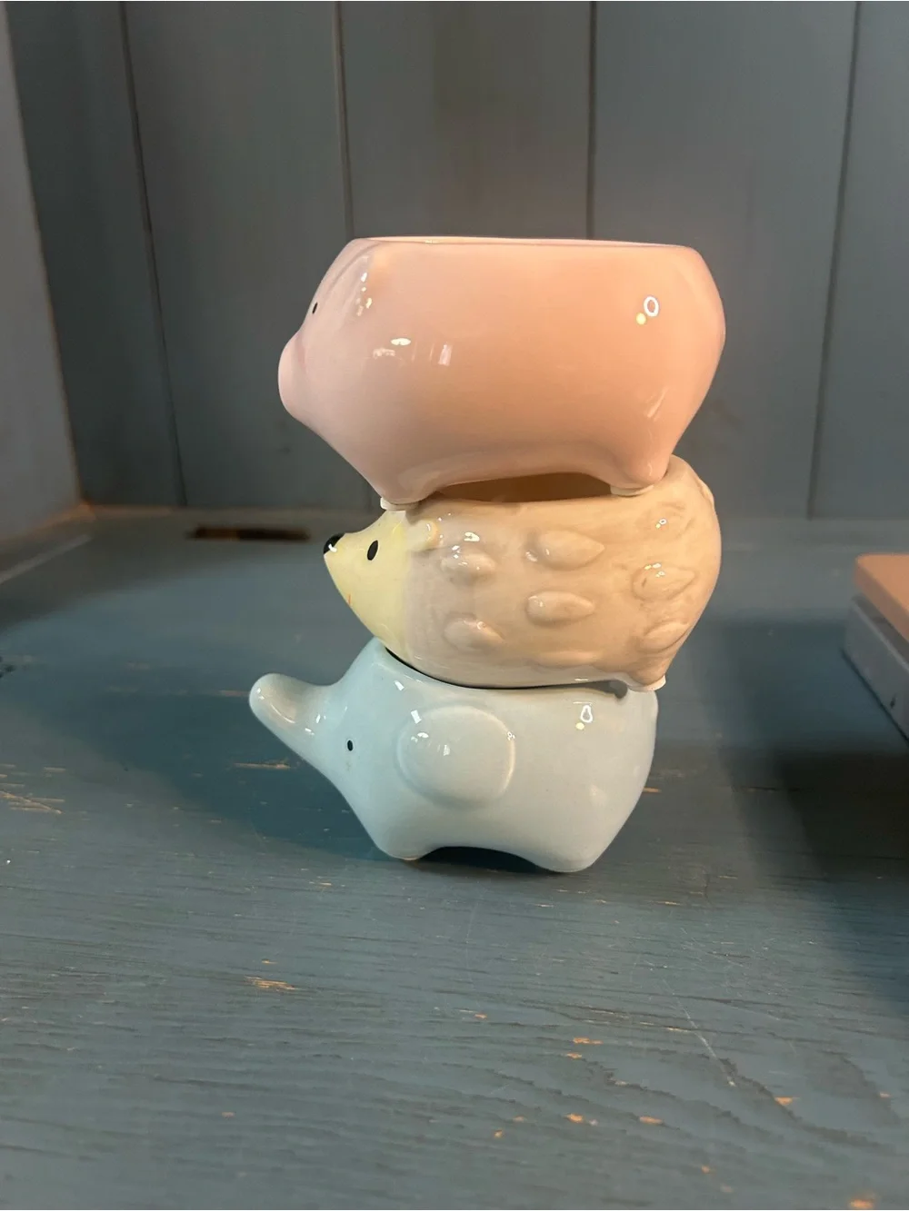 Pastel Animal Ceramic Mini Planter Set - Pink Pig, Yellow Hedgehog, & Blue Elep
